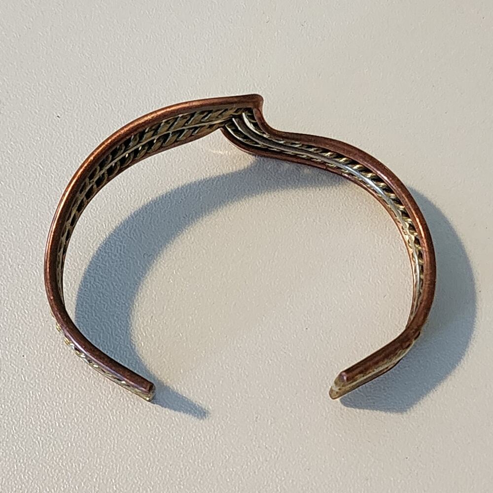 Vintage Taxco Tri Metal Wavy Cuff Bracelet Brass Silver Copper - Picture 7 of 8